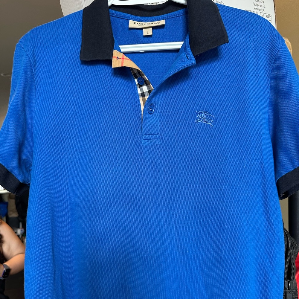 Burberry Blue Polo Shirt with Black Collar